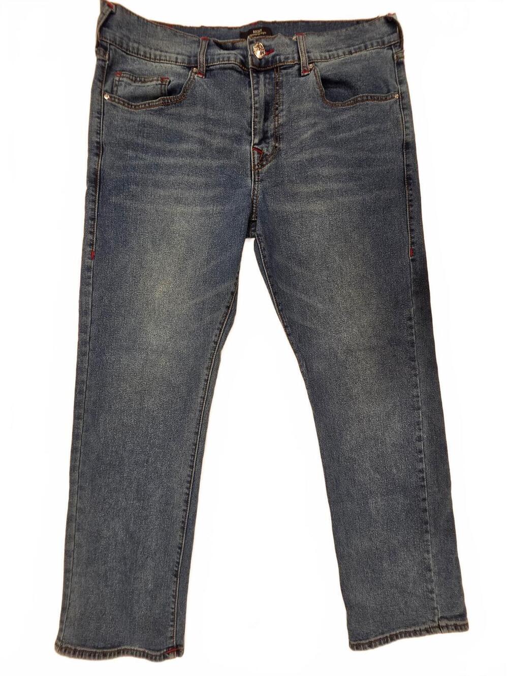 True Religion Ricky Relaxed Straight Jeans Blue Mens 36x30 Red Stitch
